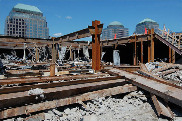 Bankers Trust building showing internal steel beams with heavy oxide growth, demonstrating latent catalytic mechanism and passivation failure